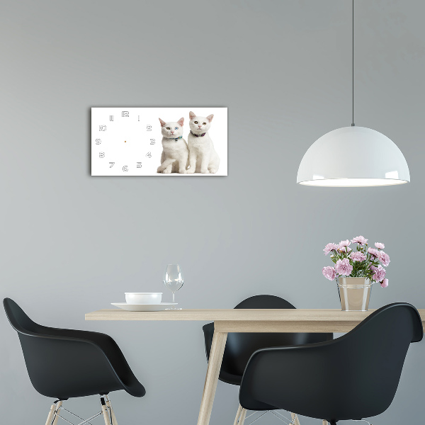 Glazen wandklok rechthoekig Witte katten