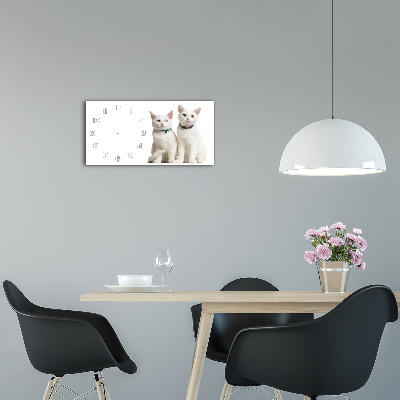 Glazen wandklok rechthoekig Witte katten