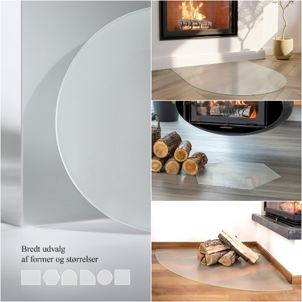 Kwartronde plaat onder houtkachel met een optisch bevroren effect