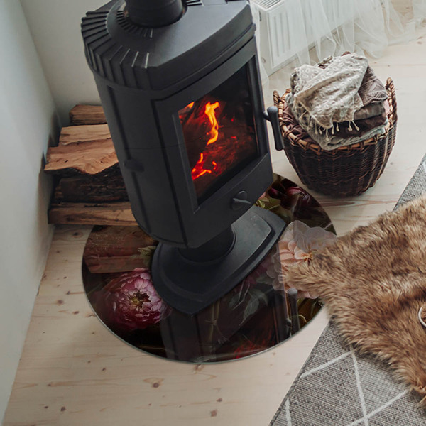 Plaat onder houtkachel Bloemenboeket in detail