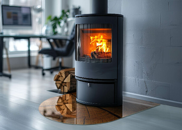 Halfronde plaat onder houtkachel Hout in dwarsdoorsnede met natuurlijke nerf