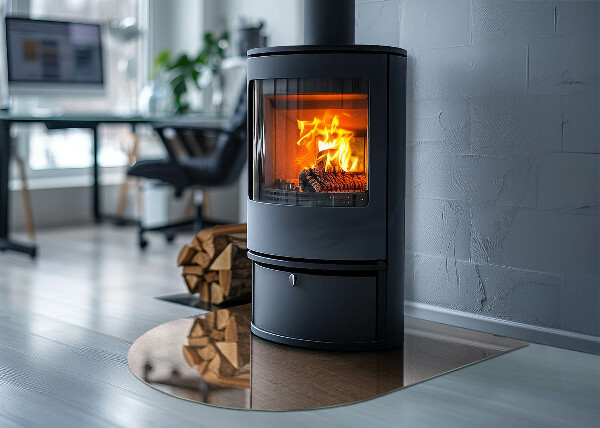 Halfronde plaat voor onder houtkachel Patroon geïnspireerd op hout