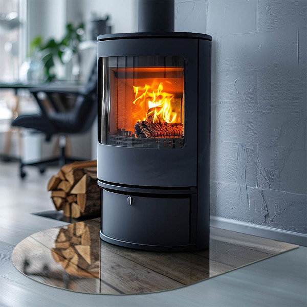 Halfronde plaat onder houtkachel Houten mozaïek in de lay-out