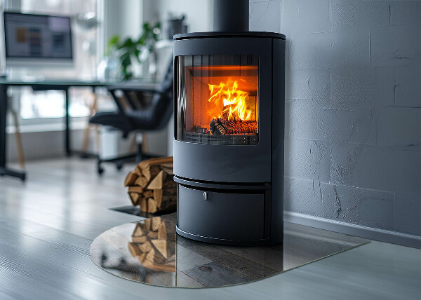 Halfronde vloerplaat openhaard Kleuren van het bord in diverse tinten.