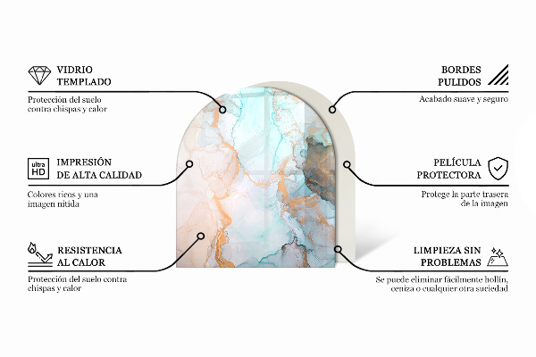 Halfronde plaat onder houtkachel Marmermotief met fijne aderen
