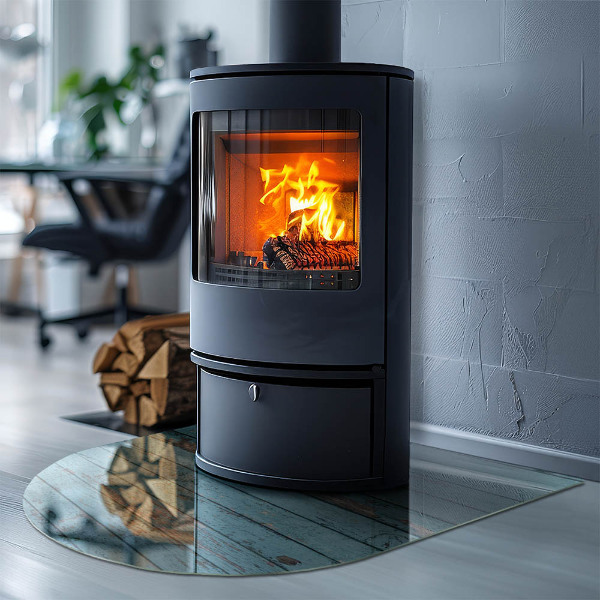 Szyba hartowana pod kominek półowalna Rustykalne deski w naturalnym stylu