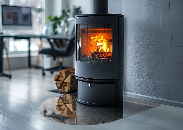 Halfronde plaat onder houtkachel Abstract patroon met gevarieerde texturen