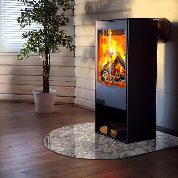 Szyba hartowana pod kominek półowalna Układ mozaikowych zdobień