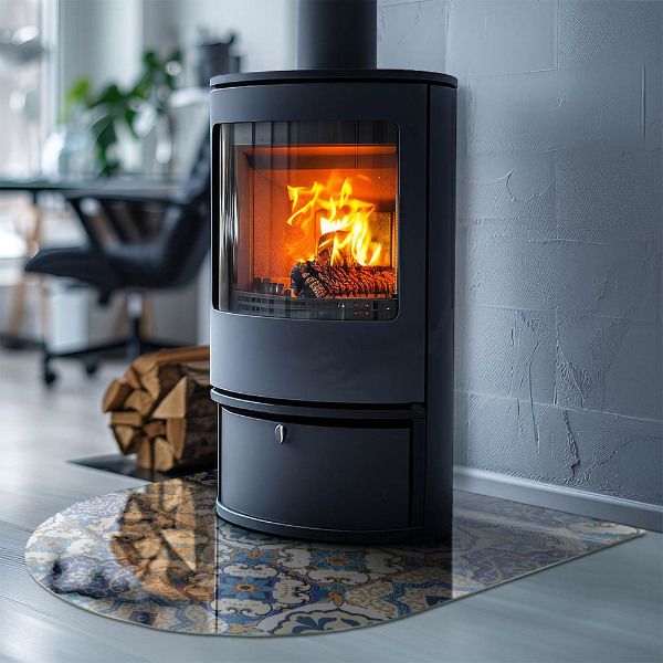 Szyba pod kominek półowalna Mozaikowy motyw z kwiatowymi akcentami