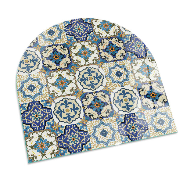 Szyba pod kominek półowalna Mozaikowy motyw z kwiatowymi akcentami