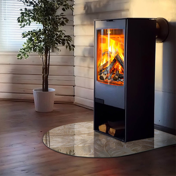 Halfronde plaat onder houtkachel Fijne bladpatronen