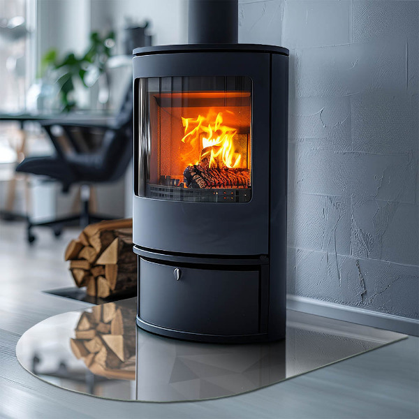 Szyba pod kominek półowalna Geometryczna abstrakcja w kształtach