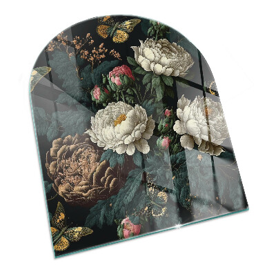 Szyba pod kominek półowalna Kwiatowy motyw z motylami