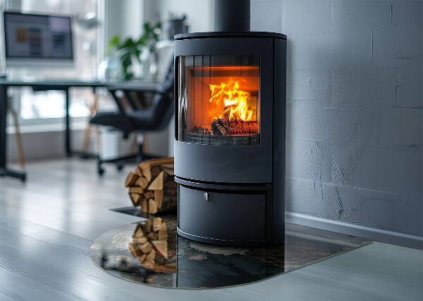 Halfronde plaat onder houtkachel Bloemenmotief met vlinders