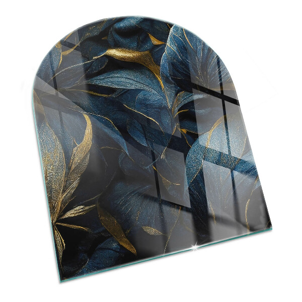 Halfronde plaat onder houtkachel Stijlvolle bladeren in de structuur