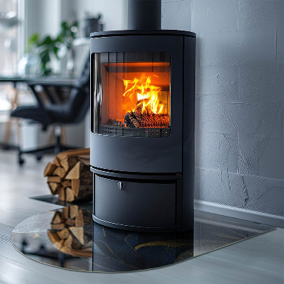 Halfronde plaat onder houtkachel Stijlvolle bladeren in de structuur