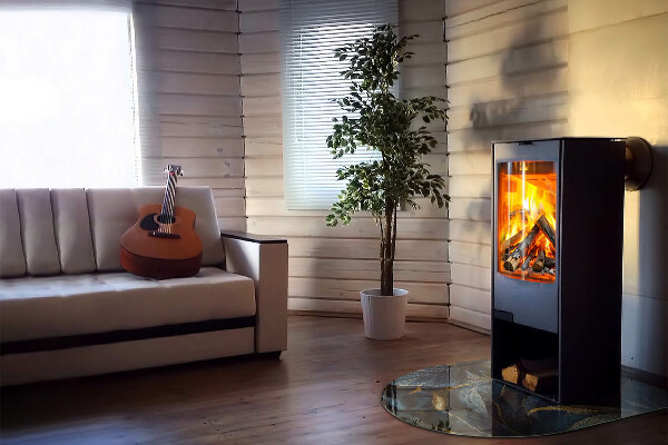 Szyba pod kominek półowalna Stylowe liście w strukturze