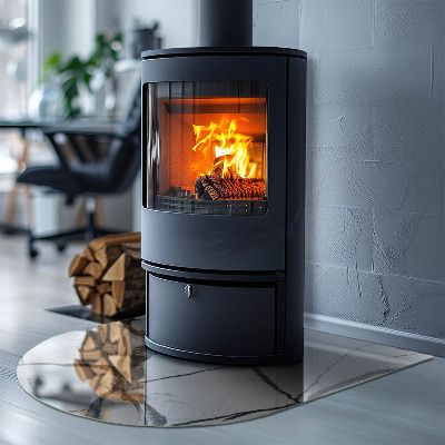 Halfronde plaat voor onder houtkachel Marmeraders in een elegante stijl