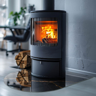 Halfronde vloerplaat openhaard Marmerlook met subtiele adering.