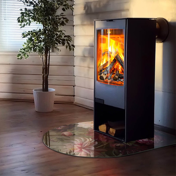 Halfronde vloerplaat openhaard Bloemdetails in volle bloei.