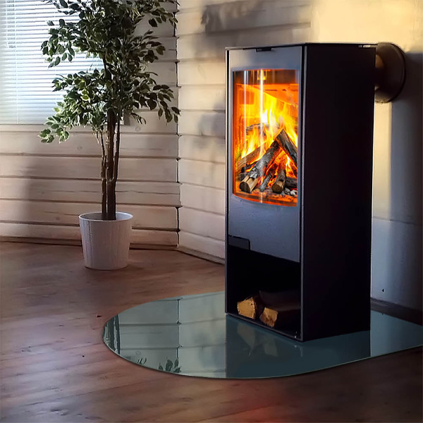 Szyba hartowana pod kominek półowalna Kolor Morski