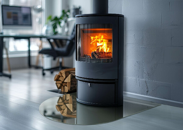 Halfronde plaat onder houtkachel Olijfkleur