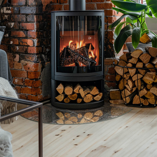 Kwartcirkel vloerplaat voor houtkachel Geperforeerd stalen motief