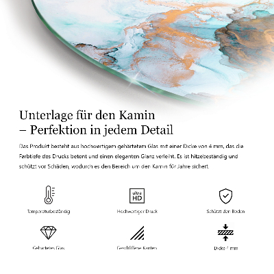 Kwartcirkel vloerplaat voor kachel Marmerstructuur in een elegante stijl