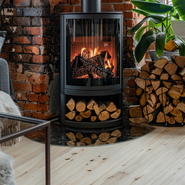 Kwartcirkel vloerplaat voor houtkachel Stijlvol marmermotief