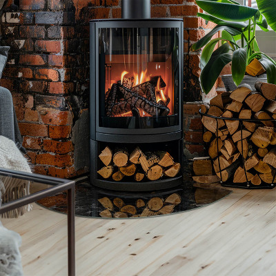 Kwartcirkel vloerplaat voor houtkachel Stijlvol marmermotief