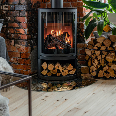 Kwartcirkel onderplaat kachel Bloemenmotief met vlinders