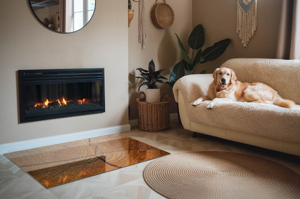 Plaat voor onder kachel Een dwarsdoorsnede van hout met een duidelijke nerf.
