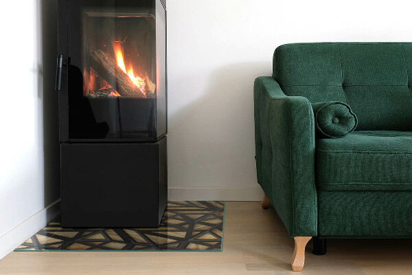 Vloerplaat openhaard Geometrische patronen met een houten achtergrond.