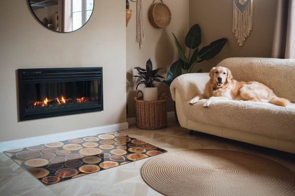 Vloerplaat openhaard Een doos met een ingedeukt houtmotief.