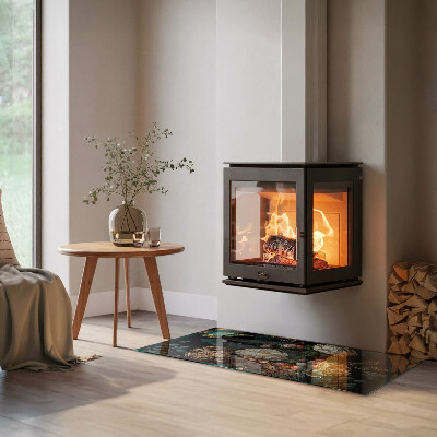 Plaat voor onder kachel Vlinders tegen een achtergrond van bloemen