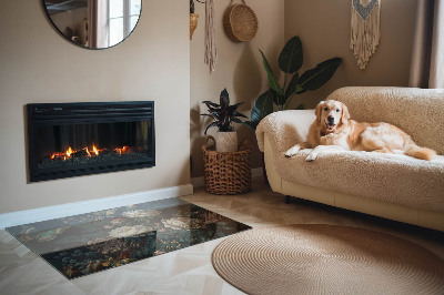 Plaat voor onder kachel Vlinders tegen een achtergrond van bloemen