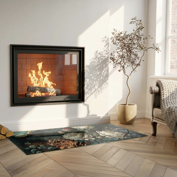 Plaat voor onder kachel Vlinders tegen een achtergrond van bloemen