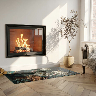 Plaat voor onder kachel Vlinders tegen een achtergrond van bloemen