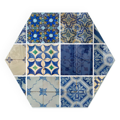 Zeshoekige vloerplaat voor kachel Keramische patronen op de achtergrond