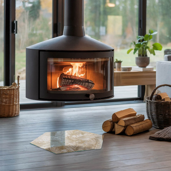 Zeshoekige vloerplaat voor kachel Fijne bladpatronen