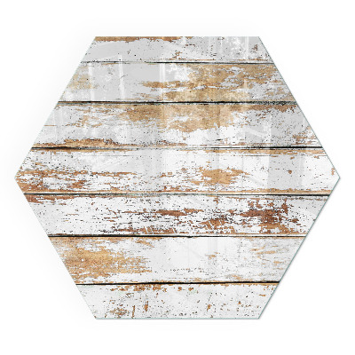 Zeshoekige plaat onder houtkachel Roestige houten plank