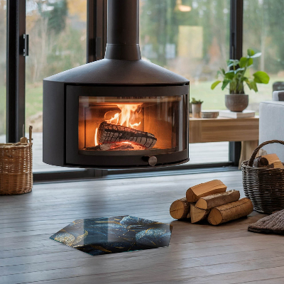 Zeshoekige vloerplaat voor kachel Stijlvolle bladeren in de structuur