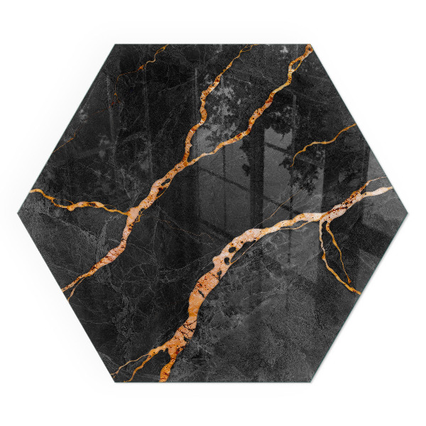 Zeshoekige plaat onder houtkachel Marmerlook met subtiele adering.