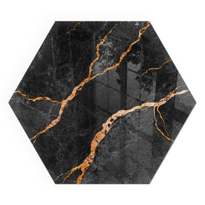 Zeshoekige plaat onder houtkachel Marmerlook met subtiele adering.