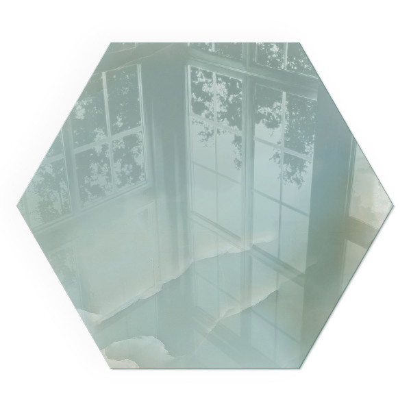 Sześciokątne szkło hartowane pod kominek Marmurowy motyw w subtelnych tonach