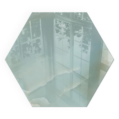 Sześciokątne szkło hartowane pod kominek Marmurowy motyw w subtelnych tonach