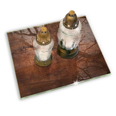 Glasplaat voor grafkaars Donkere houten plank