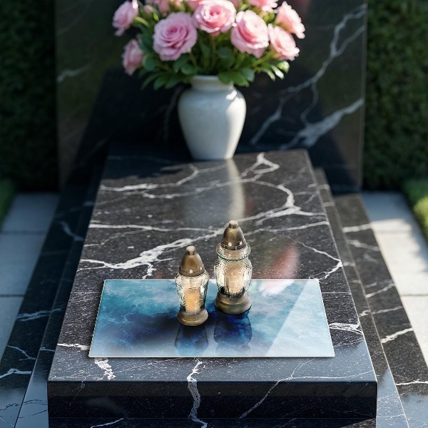 Glasplaat voor grafkaars Blauw water