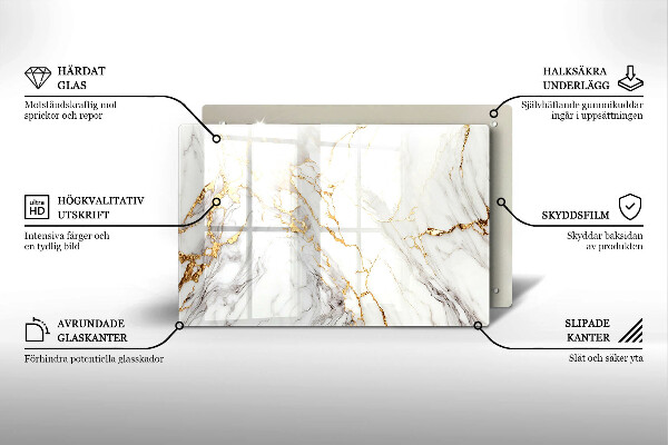 Glasplaat voor grafkaars Licht marmer met goud