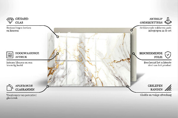 Glasplaat voor grafkaars Licht marmer met goud